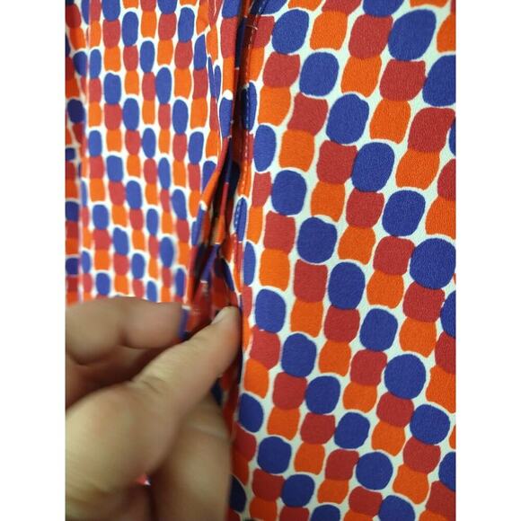Talbots Woman M Blouse Red Blue Plpolka Dot Long Button Sleeve Semi Sheer - Picture 5 of 10